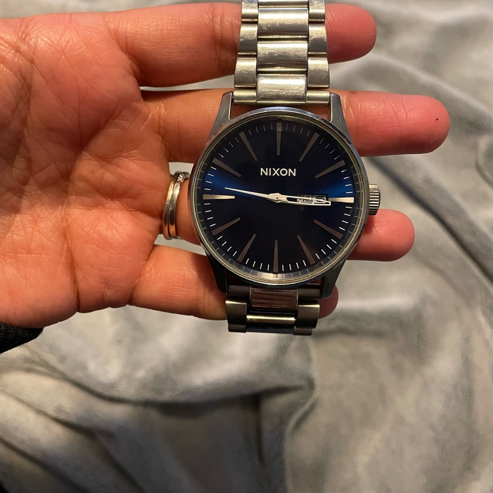 Nixon watch, sliver with blue face